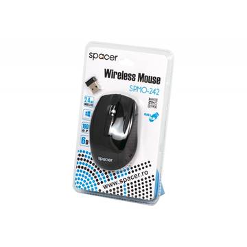 Mouse WIRELESS SPACER  2.4GHz, 6D, cauciucat, scroll metalic, black SPMO-242