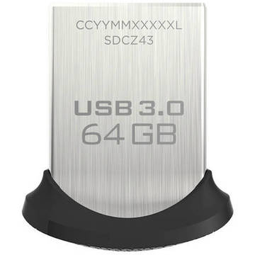 Memorie USB Stick SanDisk Ultra Fit SDCZ43-064G-GAM46, 64GB, USB3.0, 128-bit AES, rata de trasfer 130MBs