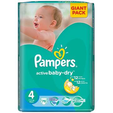 Scutece Pampers Active Baby 4 81527653, Giant Pack , 76 buc, 7-14 kg