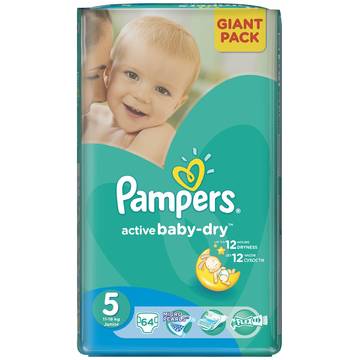 Scutece Pampers Active Baby 5 81527655, Giant Pack, 64 buc, 11-18 kg