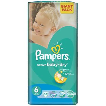 Scutece Pampers Active Baby 6 81527656, Giant Pack, 56 buc, 15+ kg