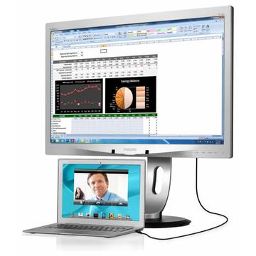 Monitor LED Philips P-Line 231P4QUPES, 16:9, 23 inch Full HD, 7 ms, argintiu, ecran de andocare pentru laptop