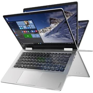 Notebook 2-in-1 Lenovo 14'' Yoga 710, FHD IPS Touch, Procesor Intel® Core™ i7-6500U (4M Cache, up to 3.10 GHz), 8GB, 256GB SSD, GeForce 940MX 2GB, Win 10 Home, Silver   80TY004-URI