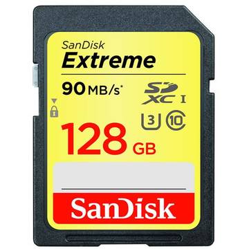 Card memorie Sandisk Extreme SDXC SDSDXVF-128G-GNCIN, 128 GB, 90/60 MB/s V30 UHS-I U3