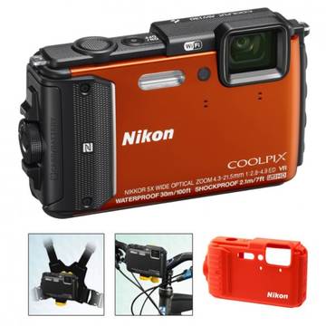 Aparat foto digital Nikon Coolpix AW130 - Set drumetii, ecran 3 inch, 16 MP, zoom 5x, portocaliu