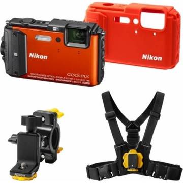 Aparat foto digital Nikon Coolpix AW130 - Set drumetii, ecran 3 inch, 16 MP, zoom 5x, portocaliu