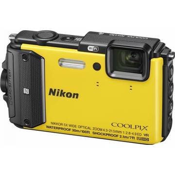 Aparat foto digital Nikon Coolpix AW130 - Set drumetii, ecran 3 inch, 16 MP, zoom 5x, galben