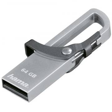 Memorie USB Hama Hook-Style Memorie USB 123922, 64GB, USB 2.0, Metalic, Gri