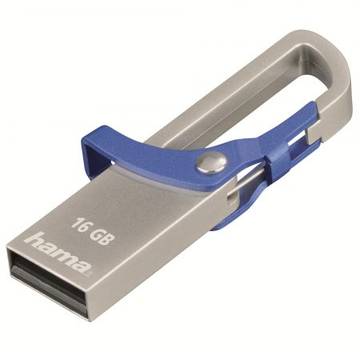Memorie USB Hama Hook-Style Memorie USB 123920, 16GB, USB 2.0, Metalic, Albastru