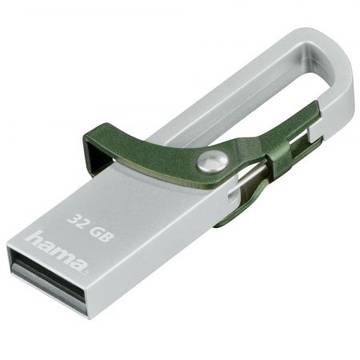 Memorie USB Hama Hook-Style 123921, 32GB, USB 2.0, Metalic, Verde