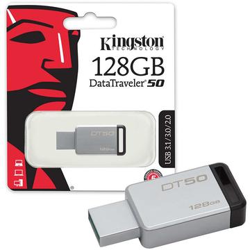 Memorie USB Memorie Kingston DT50/128GB, 128GB, USB 3.0, DataTraveler 50 (Metal/Black)