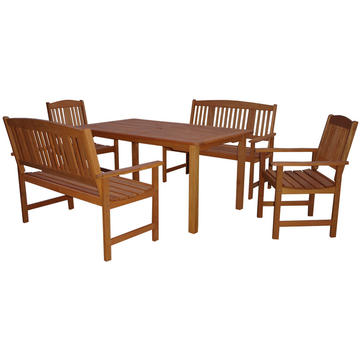 Set Masa cu 2 scaune si 2 banci lemn masiv HECHTWEEKENDSET