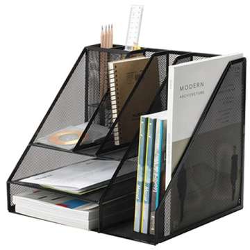 Organizer metalic Mesh, de birou, tavite+suporti de reviste, 7 compartimente, Q-Connect - negru