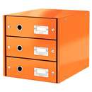 Suport cu 3 sertare, din carton laminat, LEITZ Click & Store - portocaliu