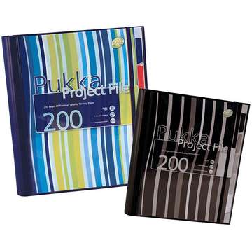 Pukka Pad Project file A4 (caiet mecanic cu buzunar), 100 file 80g/mp, 4 inele, PUKKA Stripes-dictando-albastr