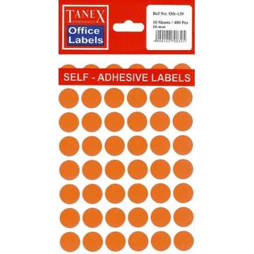 Etichete autoadezive color, D16 mm, 480 buc/set, Tanex - 6 culori asortate