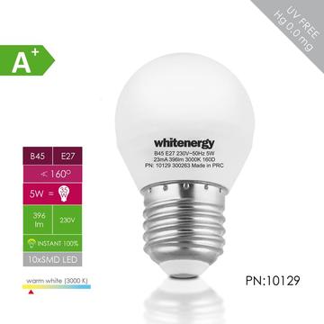 Whitenergy bec LED | E27 | 10 SMD3528 | 5W | 230V | alb cald | sfera B45