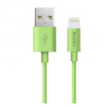 Benks Cablu Premium Lightning USB 1 metru Rainbow Apple official MFi VERDE