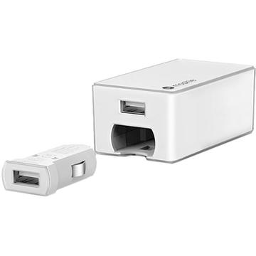 Incarcator de retea Mophie Incarcator Priza Dual Priza + Auto 2.1A si Cablu Micro USB Integrat Alb