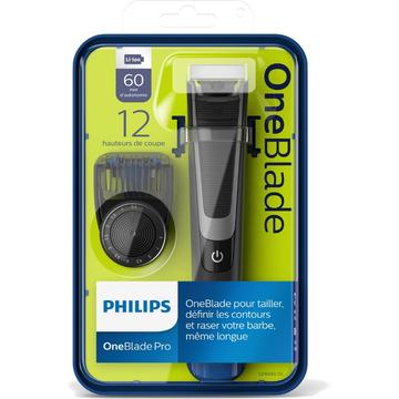 Aparat de barbierit si tuns barba Philips OneBlade Pro QP6510/20, Pieptene de precizie cu 12 lungimi, Acumulatori, Negru