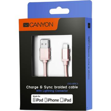 Canyon Cablu date  USB Male la Lightning Male, MFi, 1 m, Rose Gold