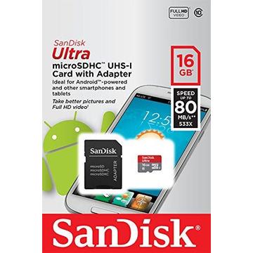Card memorie SanDisk ULTRA ANDROID Micro SDHC Card 16GB 80MB/s Class UHS-I + adapter