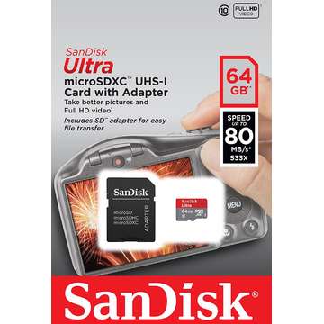 Card memorie SanDisk ULTRA Micro SDXC Card 64GB 80MB/s Class UHS-I + adapter