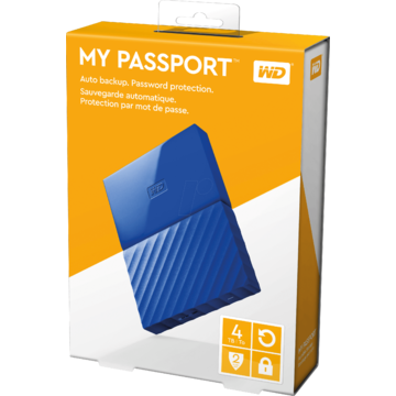 Hard disk extern Western Digital MyPassport 4TB USB 3.0 Albastru
