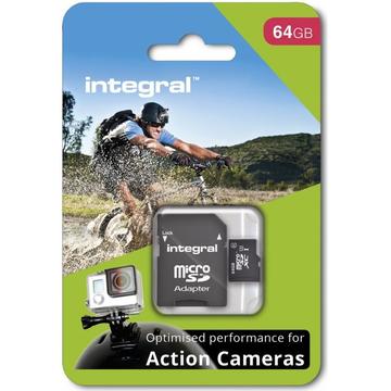 Card memorie Integral micro SDHC/SDXC pentru Card Action Camera (testat cu GoPro), 64GB