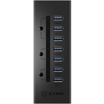 RaidSonic IcyBox 7x Port USB 3.0 Hub with 7 charging ports 5V 2.4A, Black