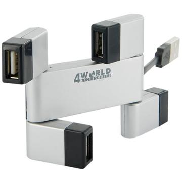 4World Hub USB Folded 4 porturi color, argintiu