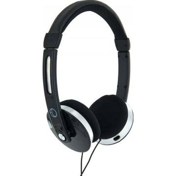 Casti Casti 4World cu microfon si pernite de urechi, fir 2.2m, negre