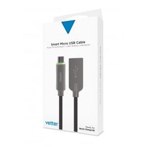 Vetter Smart Micro USB Cable | Auto Disconnect | Led Status Indicator | Black