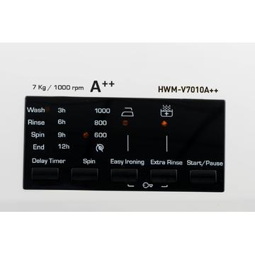 Masina de spalat rufe Heinner HWM-V7010A++, 7KG, 1000 RPM, Clasa A++, Ecran LED, Functie start intarziat, Sistem Eco Logic, 60 cm, Alb