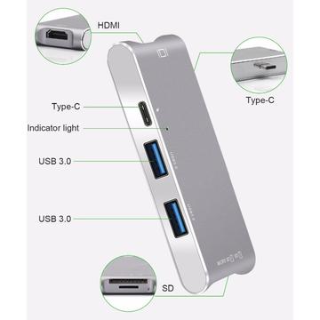 MultiHub YC-204B USB-C HDMI 4K Adapter Thunderbolt 3 Type C Hub SD Micro SD Card Reader+Type-C Charger Port for MacBook Pro Space Gray