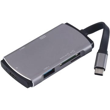 Adaptor USB 3.0 C Type YC-207 cu port de incarcare USB-C, HDMI 4K, SD Card, MicroSD pentru MacBook Pro