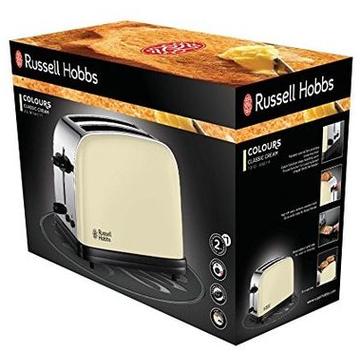 Prajitor de paine Russell Hobbs Colours Classic Cream 23334-56, 1670W, Prajire rapida, Fante extra late, Gratar pentru chifle, Inox, Crem