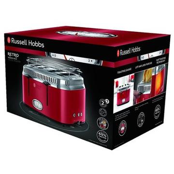 Prajitor de paine Russell Hobbs Retro Ribbon Red 21690-56, 1200 W, 4 felii, Prajire rapida, Gratar pentru chifle, Rosu/Inox