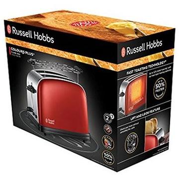 Prajitor de paine Russell Hobbs Colours Plus Flame Red 23330-56, 1670 W, Fante extra late, Rosu/Inox