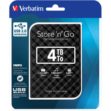 Hard disk extern Verbatim Store 'n' Go 4TB USB 3.0 2.5" Black