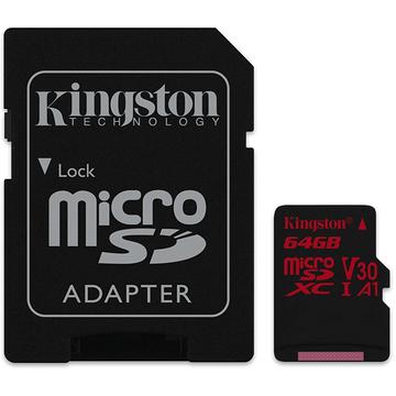 Card memorie Kingston React MicroSDXC 64GB Clasa 10 UHS-I + adaptor