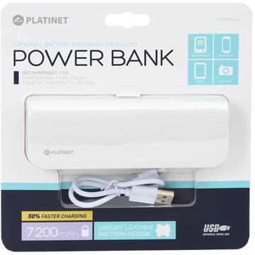 Baterie externa PLATINET LEATHER 7200mAh + microUSB CABLE WHITE