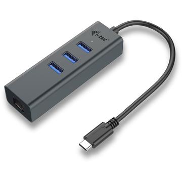 iTec i-tec USB C Metal 3 port HUB Gigabit Ethernet 1x USB C to RJ-45 3x USB 3.0 LED