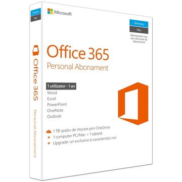 Suita office Microsoft Office 365 Personal 32/64 bit Romana Subscriptie 1 an - 1 utilizator pentru PC/Mac Telefon si Tableta QQ2-00636