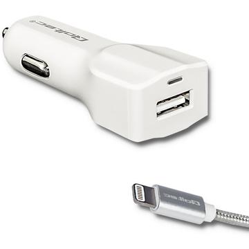 Qoltec Car charger | 12V-24V | 5V | 2.4A | USB + Lightning MFI | White