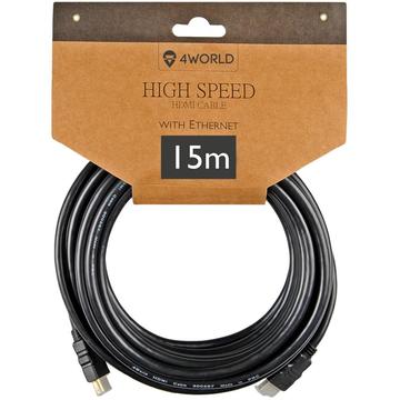 4World Cablu HDMI - HDMI High Speed cu Ethernet (v1.4), 3D, HQ, negru, 15m