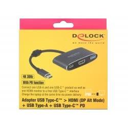 Delock Adaptor USB Type-C tată - HDMI mamă 4K + USB Tip-A + USB Type-C