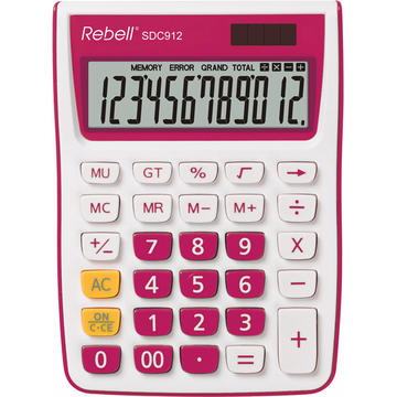 Calculator de birou Calculator de birou, 12 digits, 145 x 104 x 26 mm, Rebell SDC 912 - alb/roz