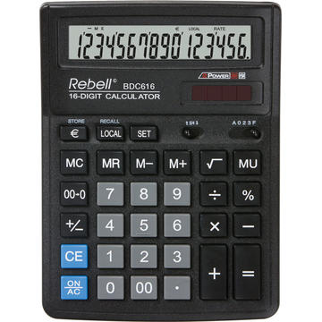 Calculator de birou Calculator de birou, 16 digits, 193 x 143 x 38 mm, Rebell BDC 616 - negru