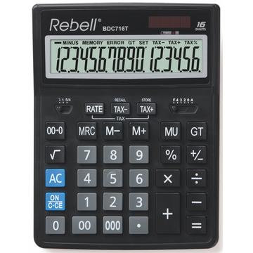 Calculator de birou Calculator de birou, 16 digits, 206 x 155 x 35 mm, dual power, Rebell BDC 716T - negru